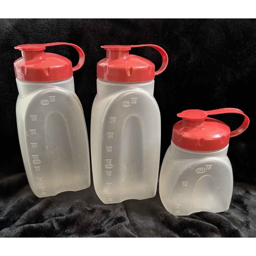 Rubbermaid MixerMate (2) 1 Qt Bottles 32 Oz + (1) 1 Pint 16oz. Flip Top Red